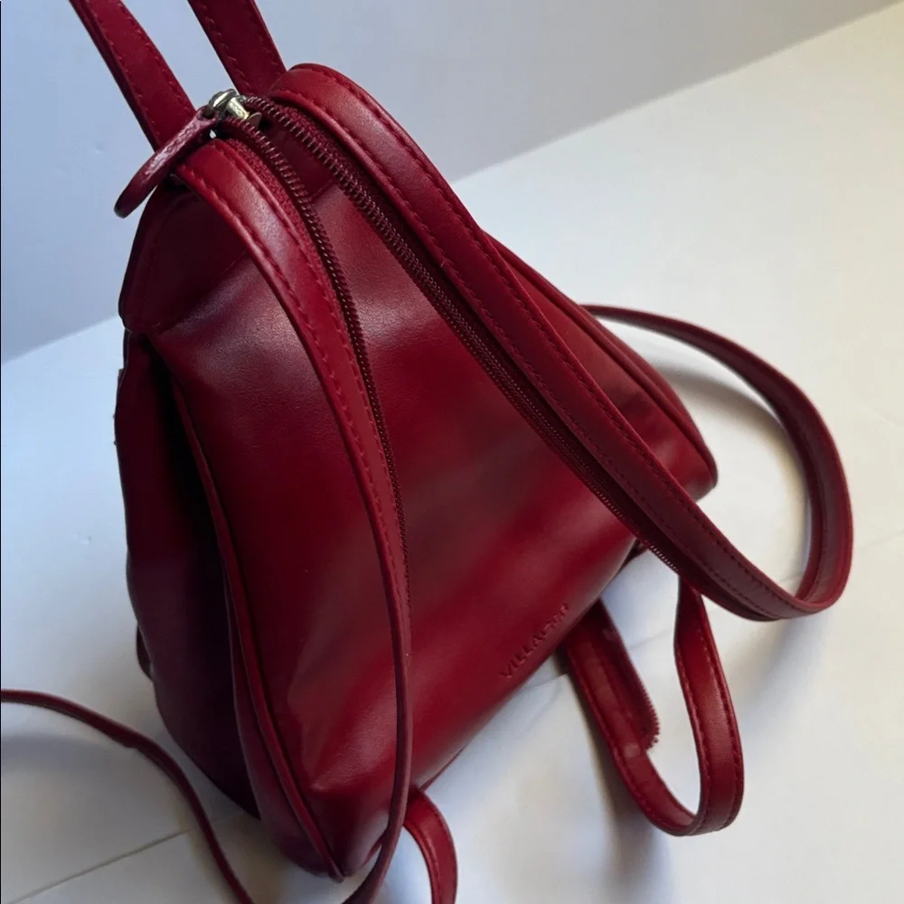 Villager | Red Leather Multi Compartment Mini Backpack Zipper Straps Holiday Bag